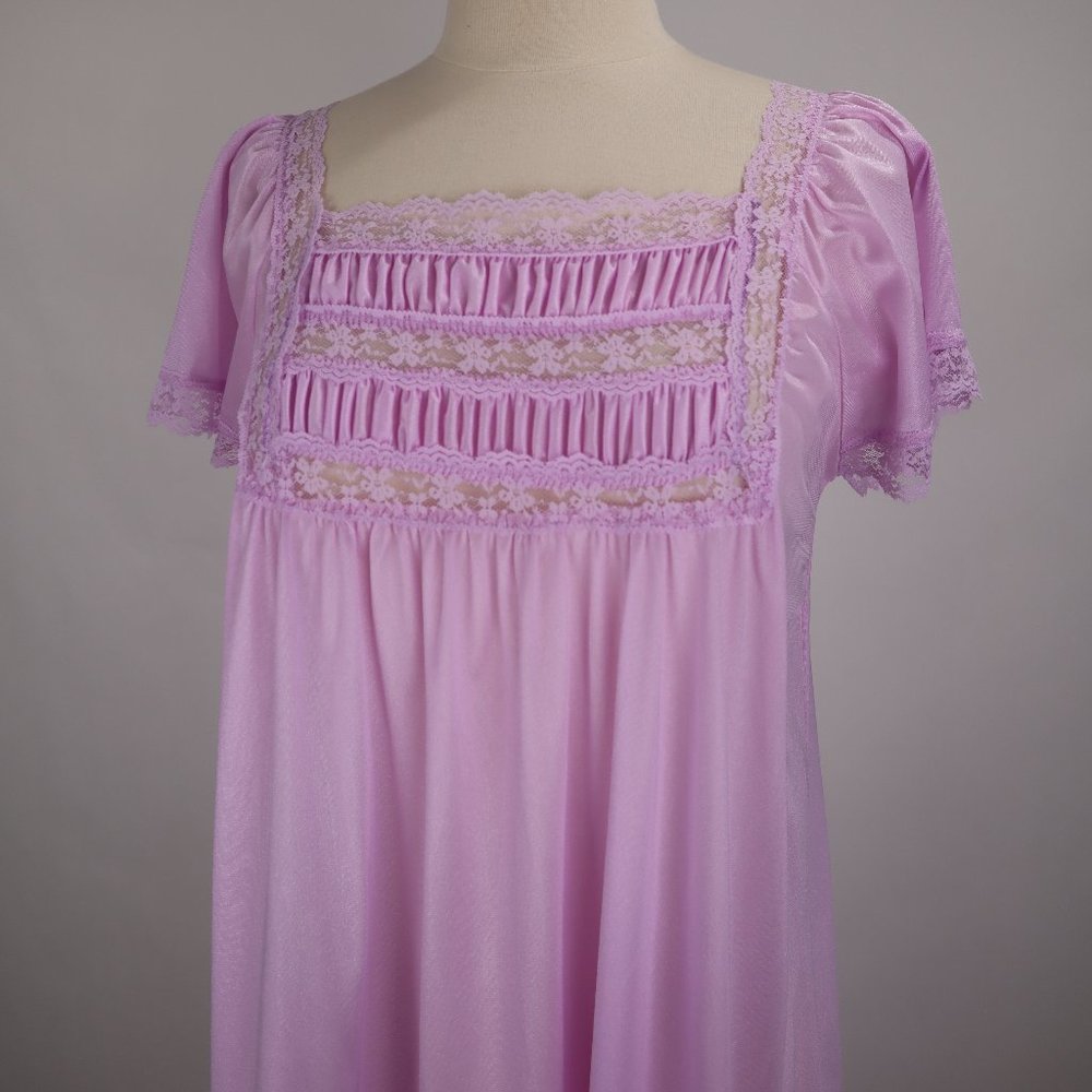 🌺 Vtg Rikki Lavender Long Lace Nightgown Negligee Lingerie Peignoir Caftan M
